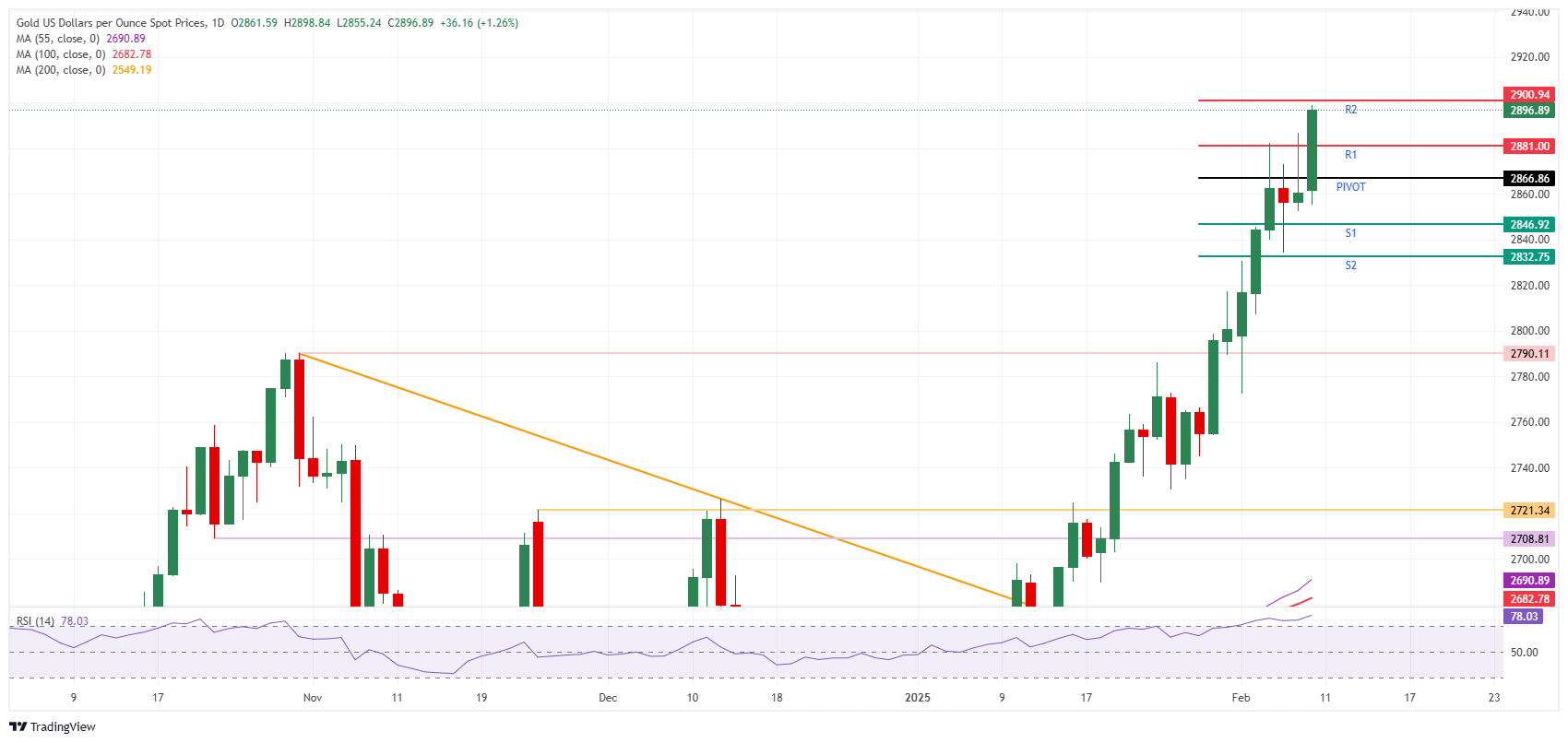Tin tức nóng: Vàng tăng lên mức cao kỷ lục mới trên 2.900 đô la do lo ngại về thuế quan