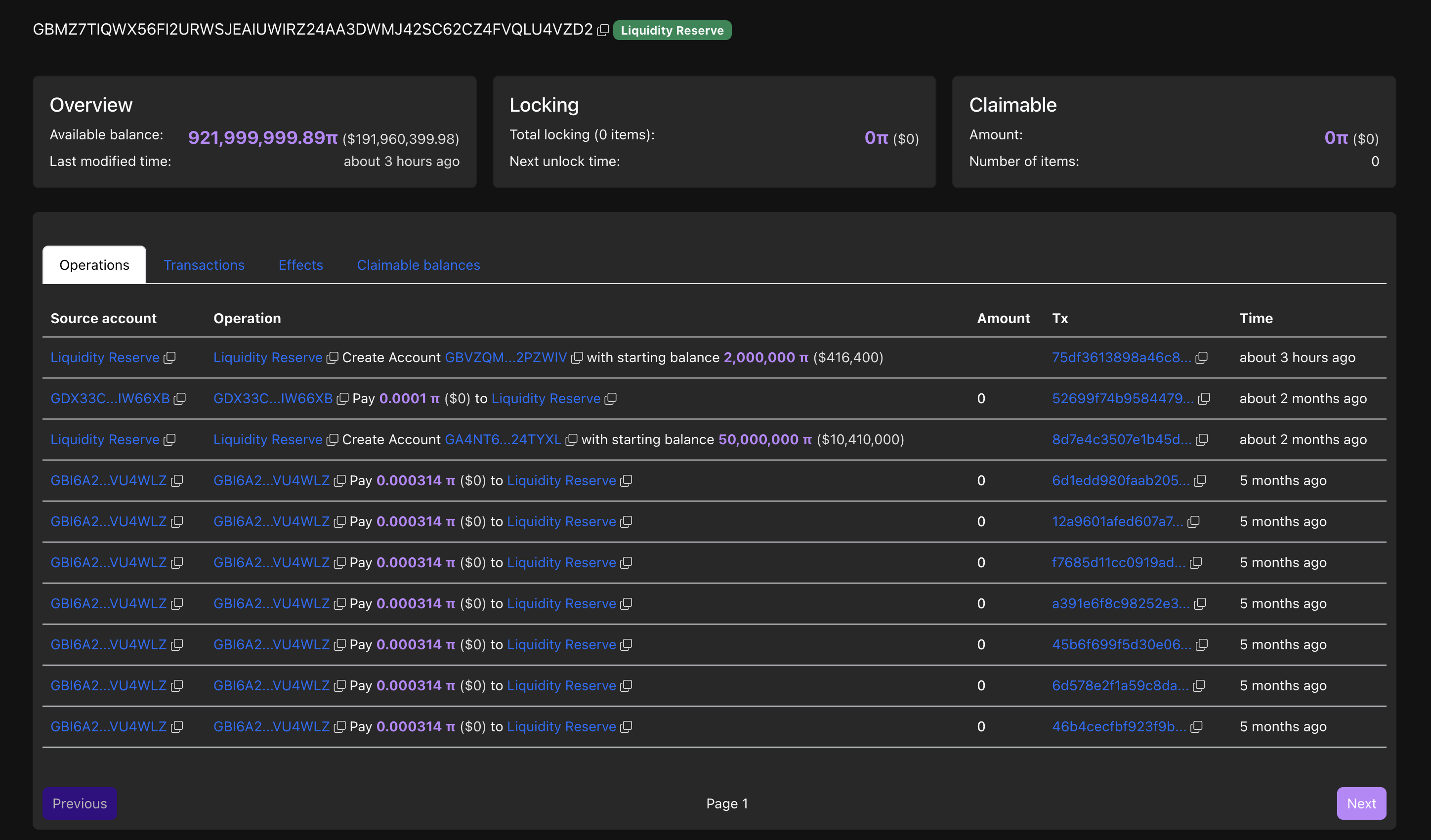 Số dư dự trữ thanh khoản PI. Nguồn: PiScan.