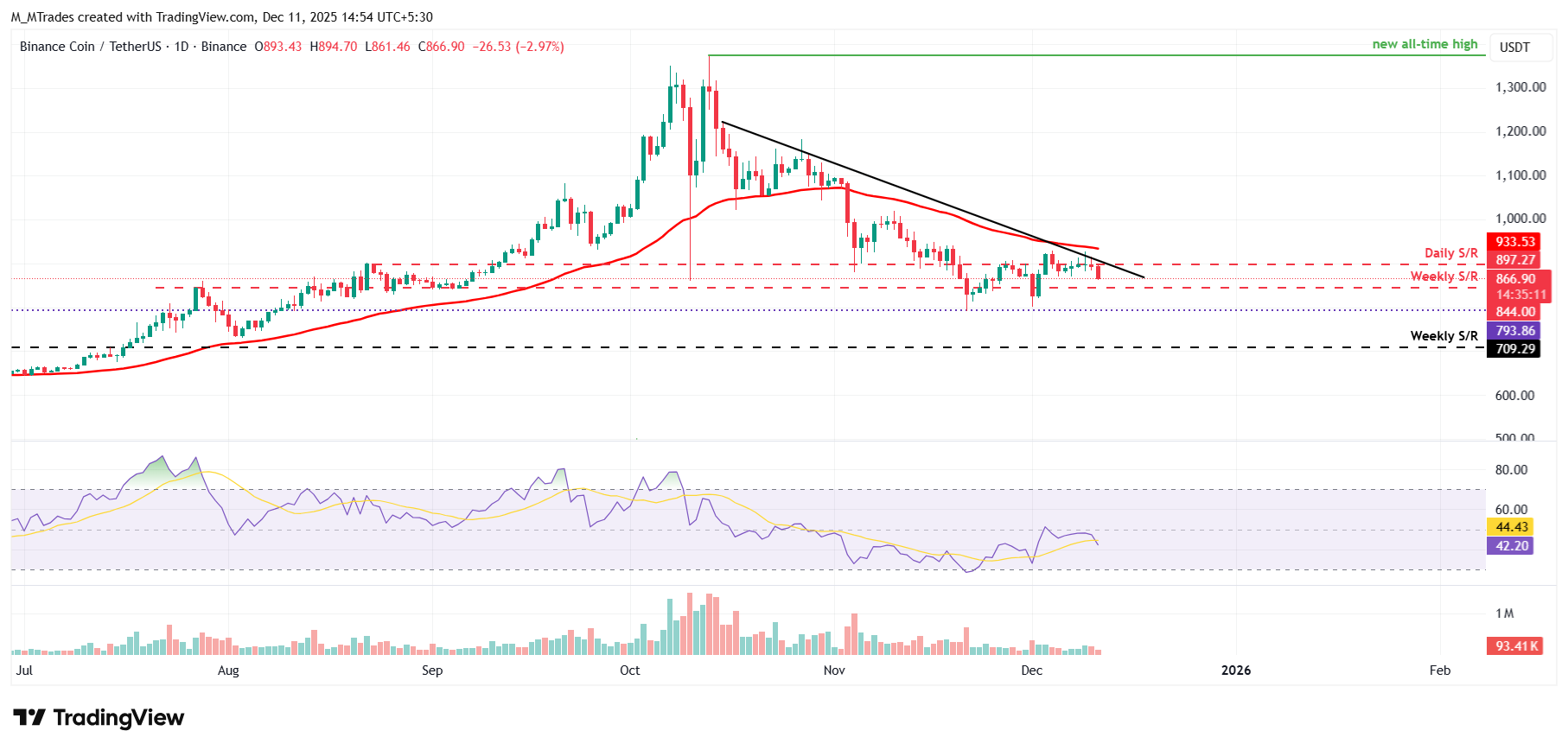 Biểu đồ hàng ngày BNB/USDT