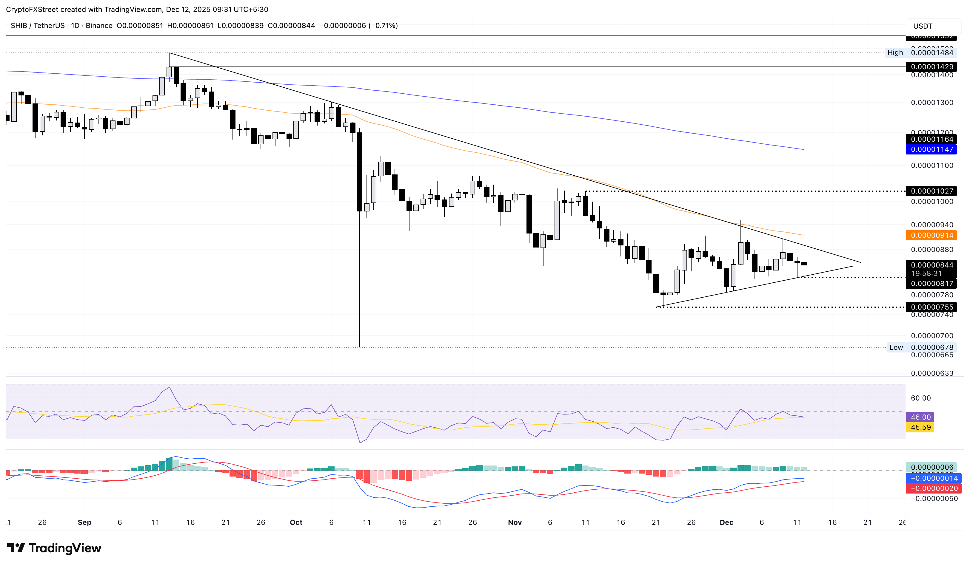 Biểu đồ logarit hàng ngày của SHIB/USDT.