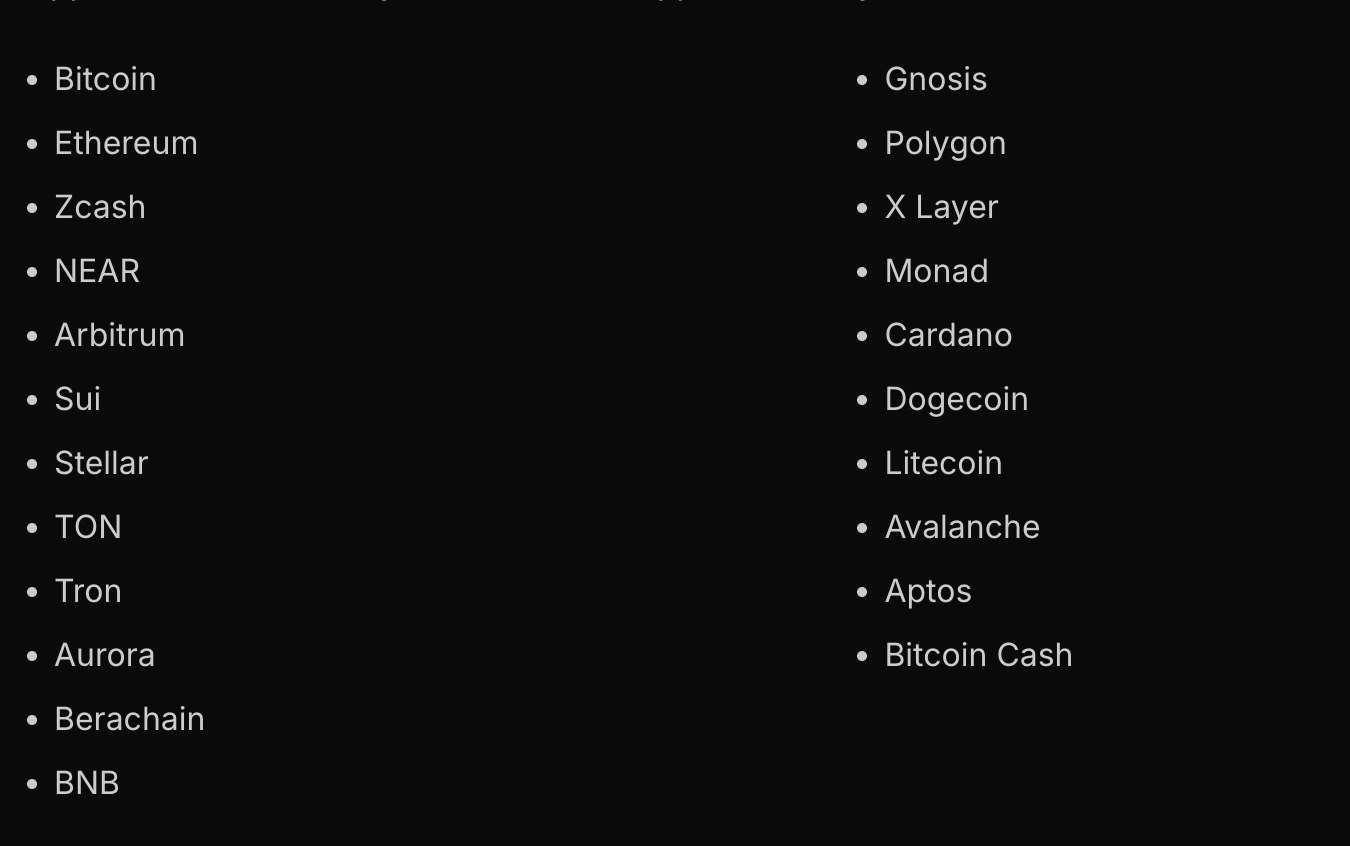 Các blockchain được Near Intents hỗ trợ | Nguồn: Near Protocol