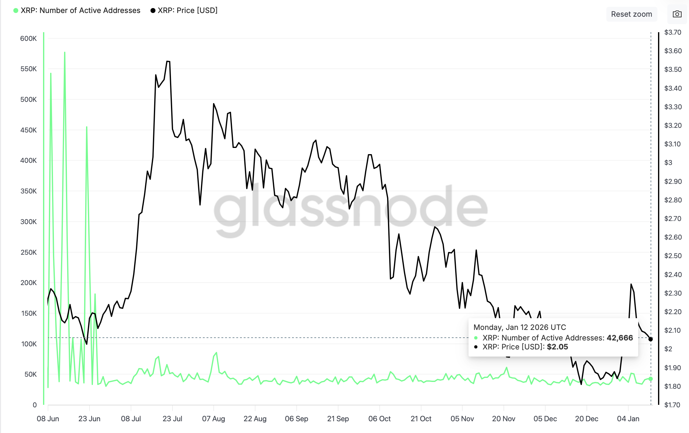 Số liệu về địa chỉ XRP đang hoạt động | Nguồn: Glassnode