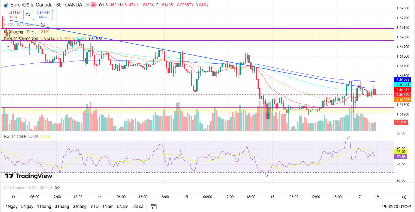 Tổng kết vận đông kĩ thuật cặp tiền EUR/CAD tuần 12-16/1