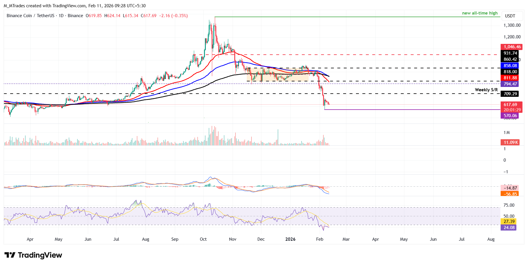 Biểu đồ hàng ngày BNB/USDT