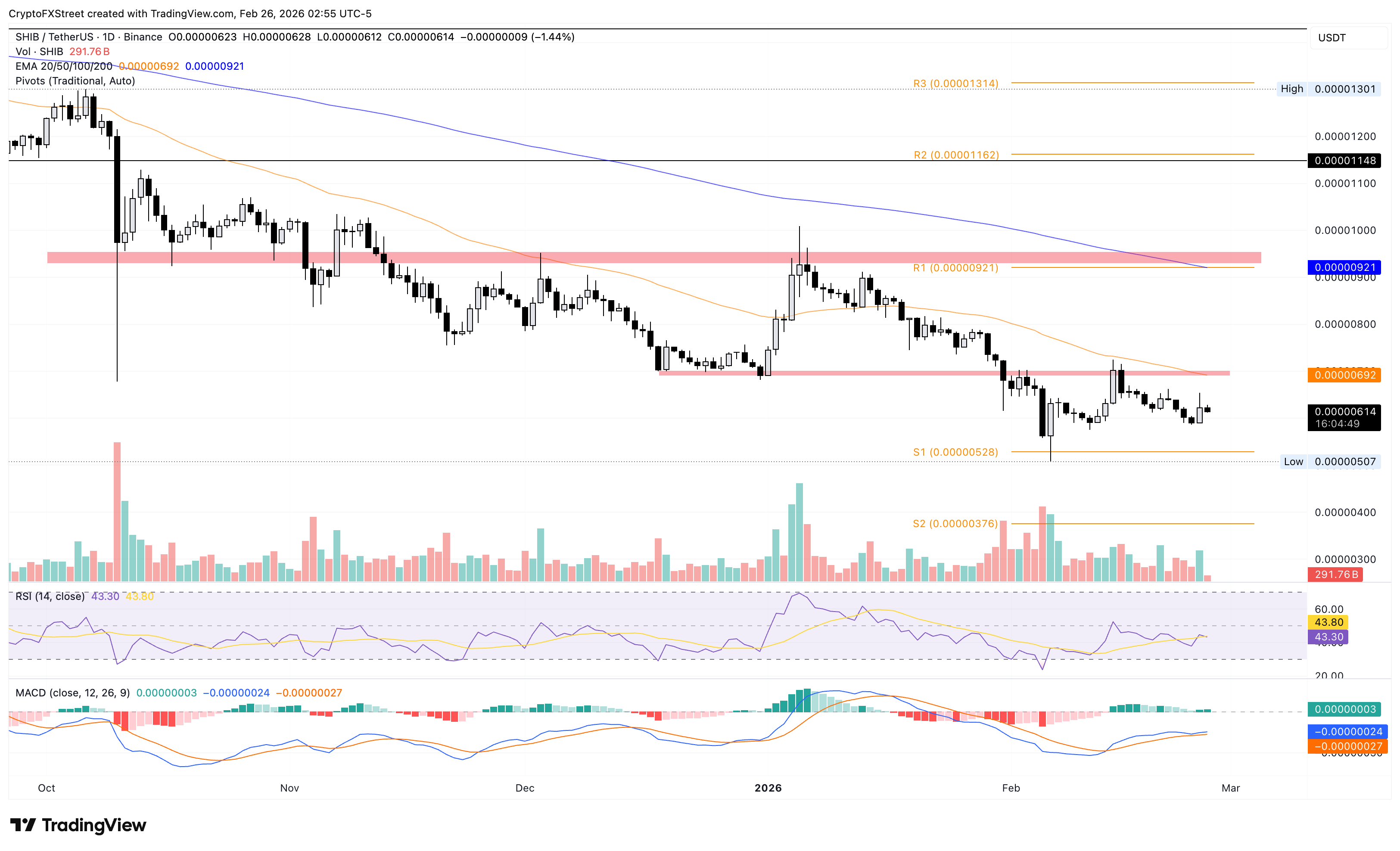 Biểu đồ giá SHIB/USDT hàng ngày.