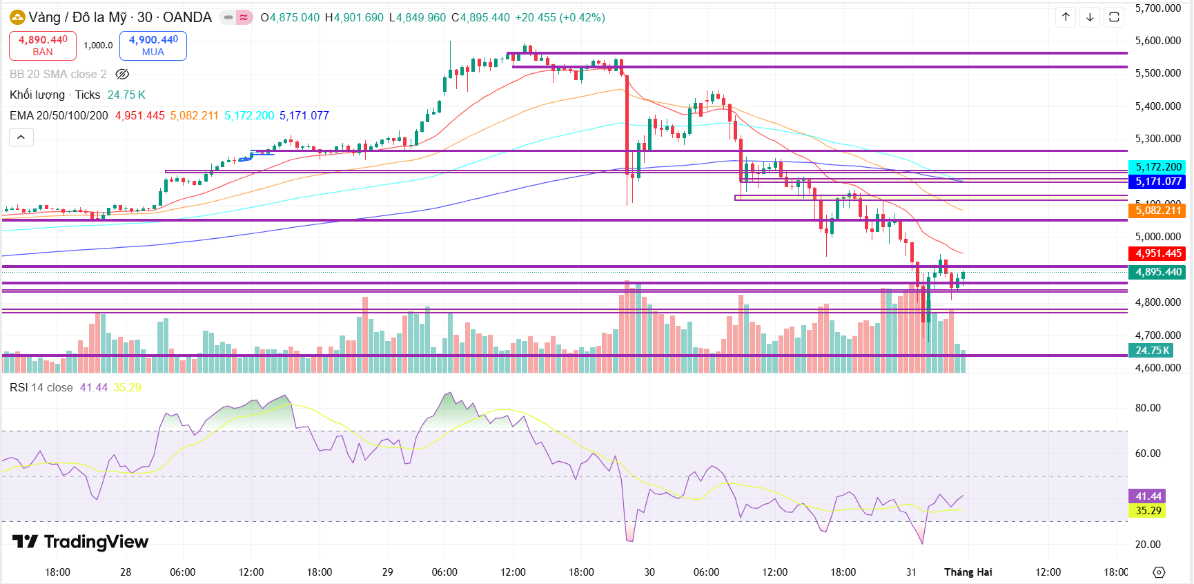 Tổng kết vận động giá của vàng (XAUUSD) tuần 26-30/1