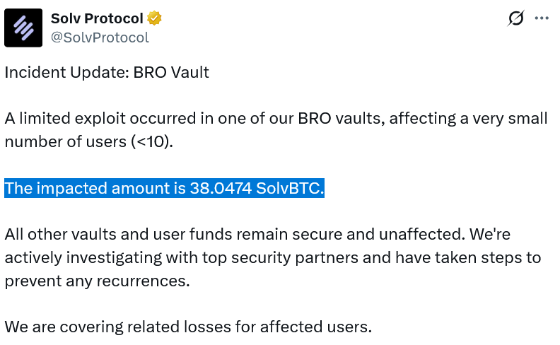 Solv Protocol treo thưởng 10% sau khi hacker đánh cắp 2,7 triệu đô la.
