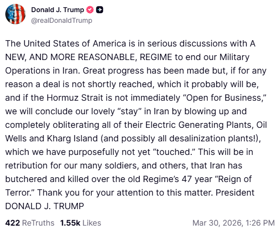 Bài đăng của Donald Trump trên Truth Social