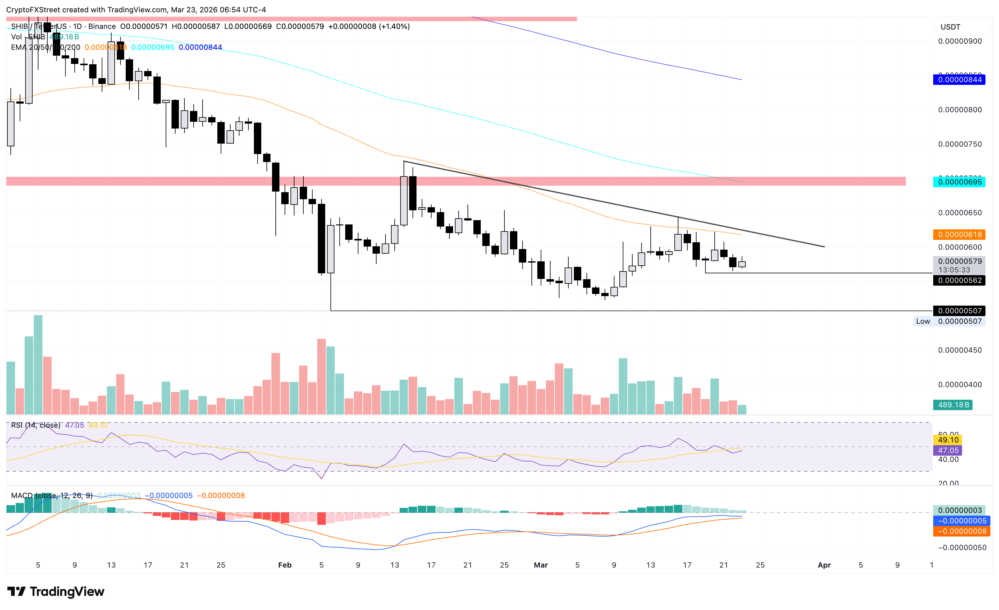 Biểu đồ giá SHIB/USDT hàng ngày.