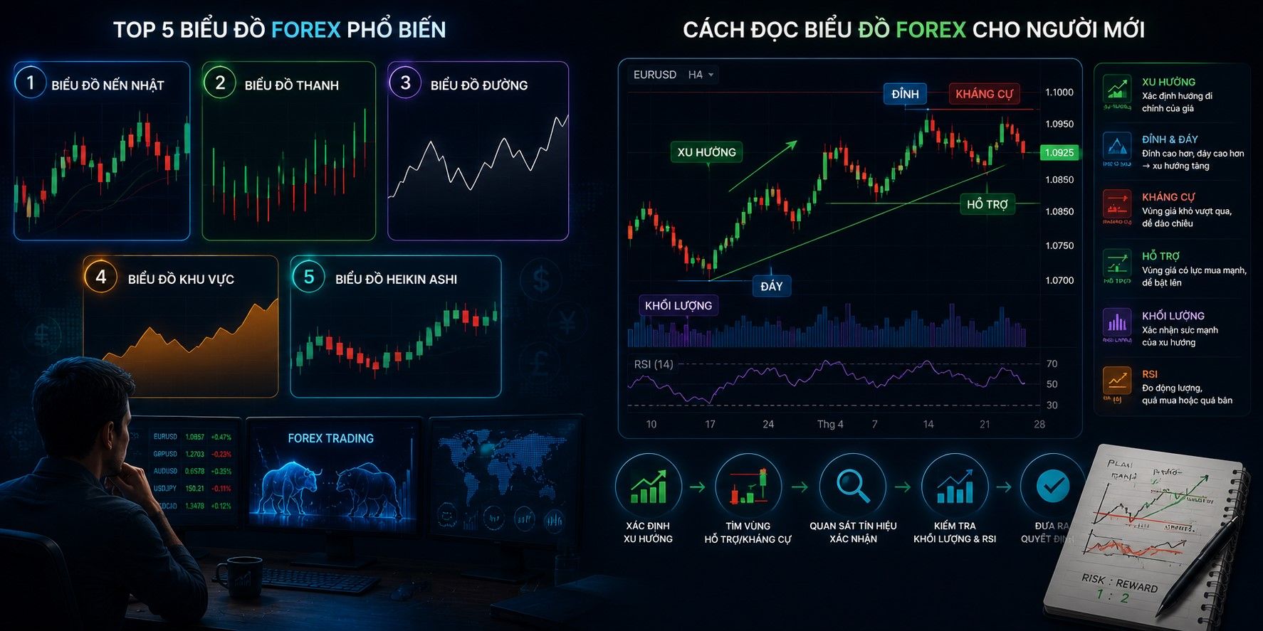 Top 5 biểu đồ Forex phổ biến và cách đọc biểu đồ Forex cho người mới