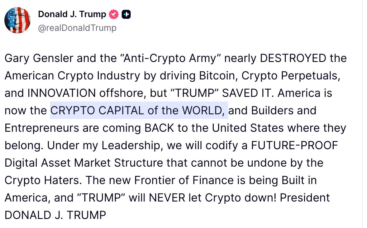 Bài đăng về sự thật xã hội của Donald Trump.