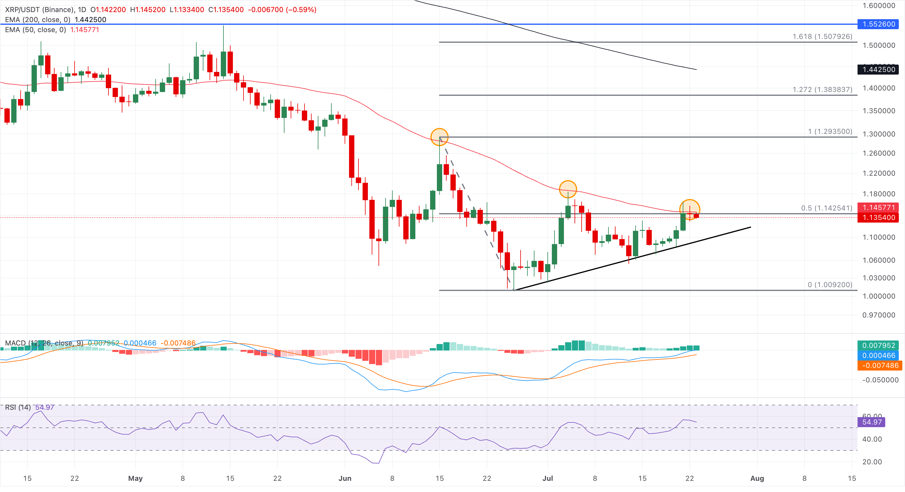 Biểu đồ giá XRP/USDT hàng ngày.