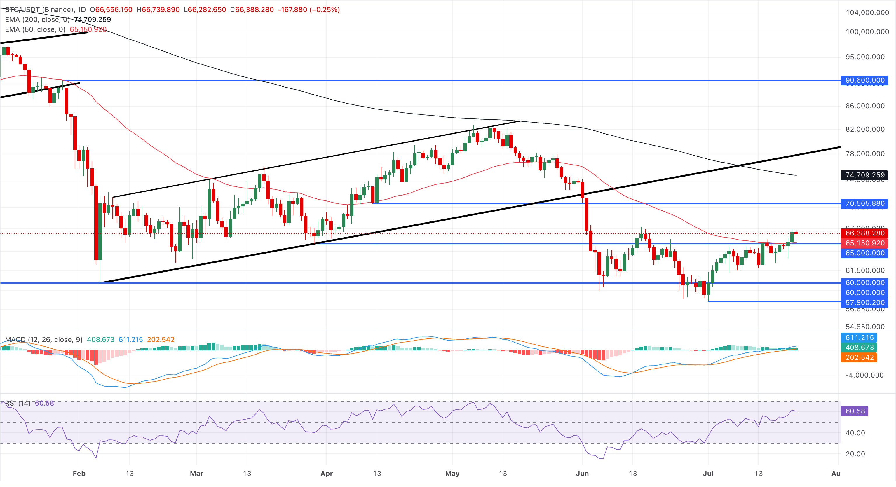 Biểu đồ giá BTC/USDT hàng ngày.
