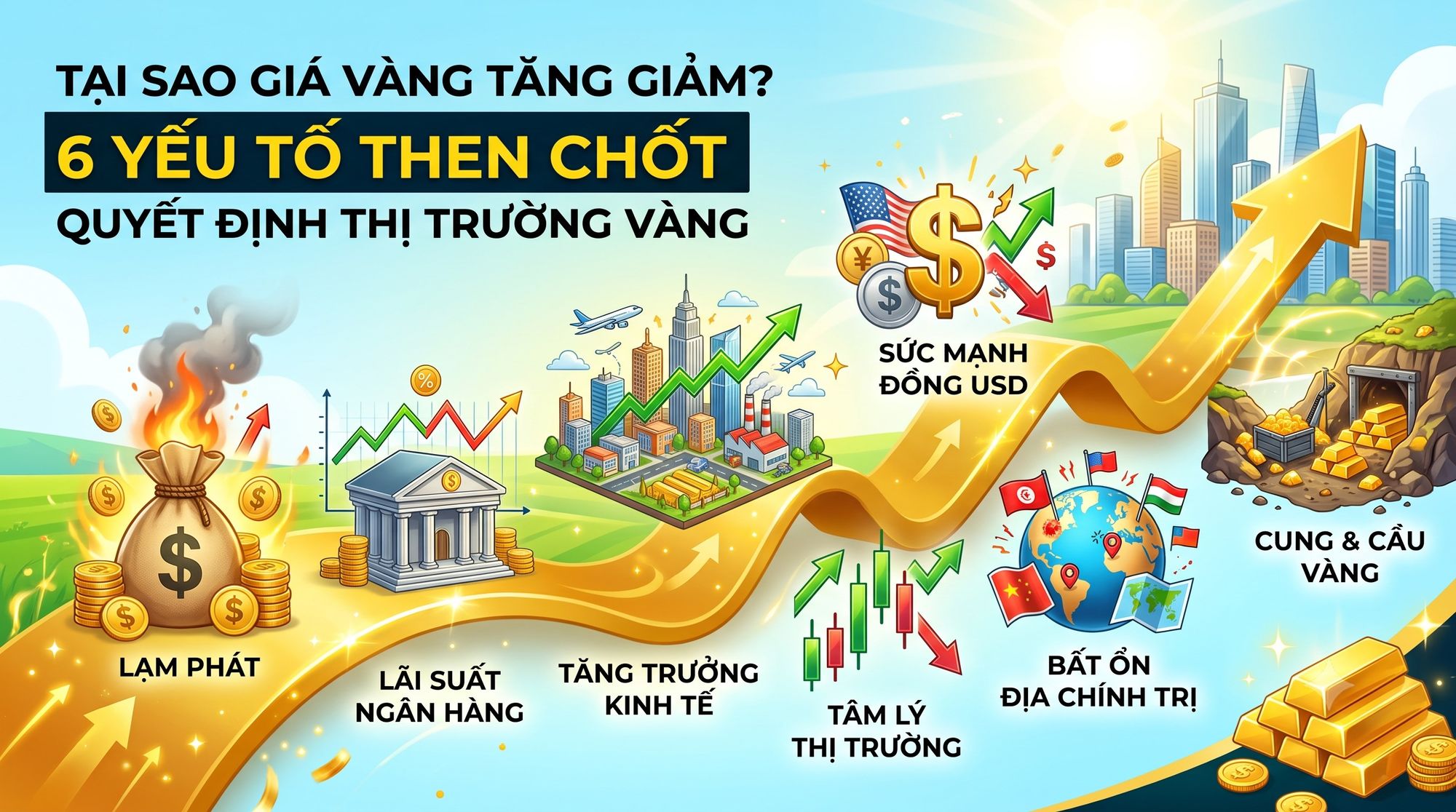 Giá vàng tăng giảm do đâu? 6 yếu tố then chốt quyết định thị trường vàng