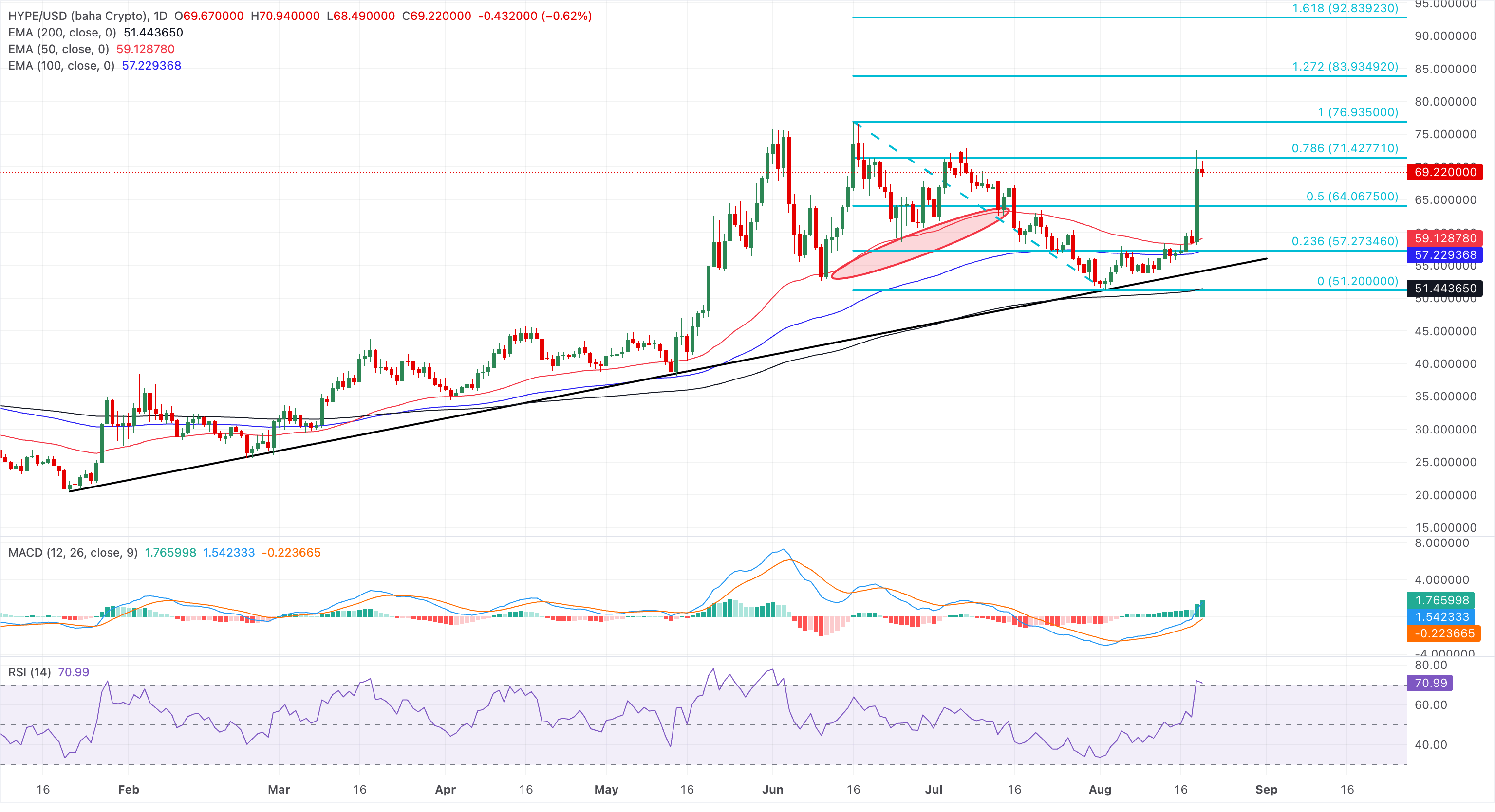 Biểu đồ giá HYPE/USDT hàng ngày.