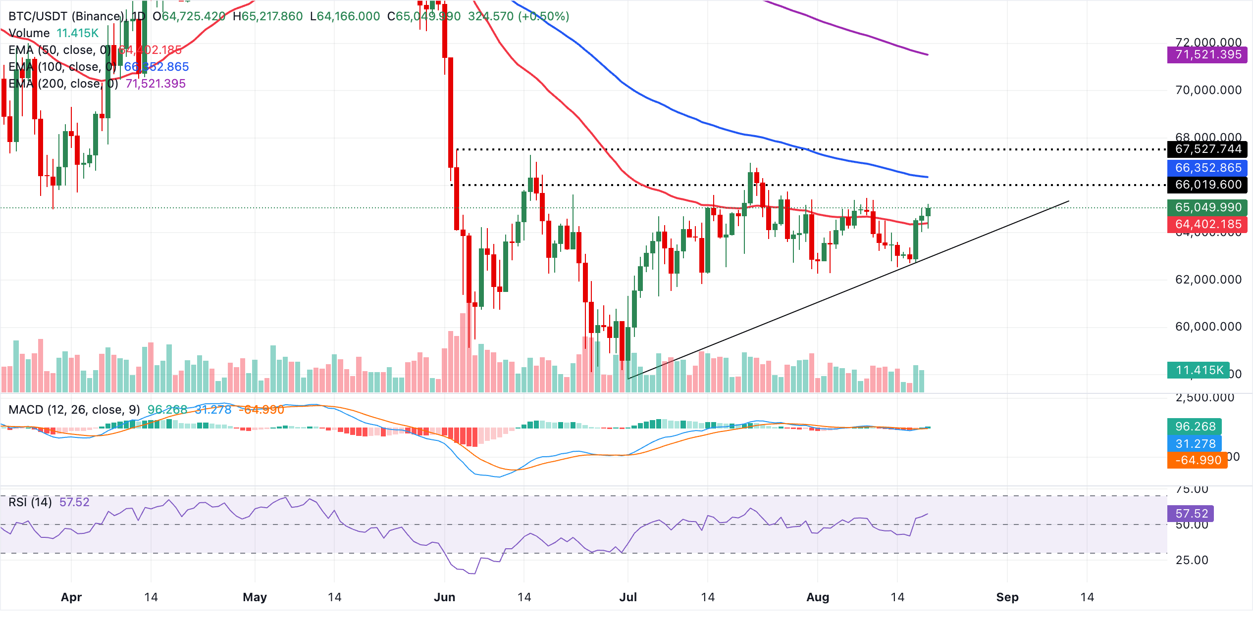Biểu đồ BTC/USDT hàng ngày