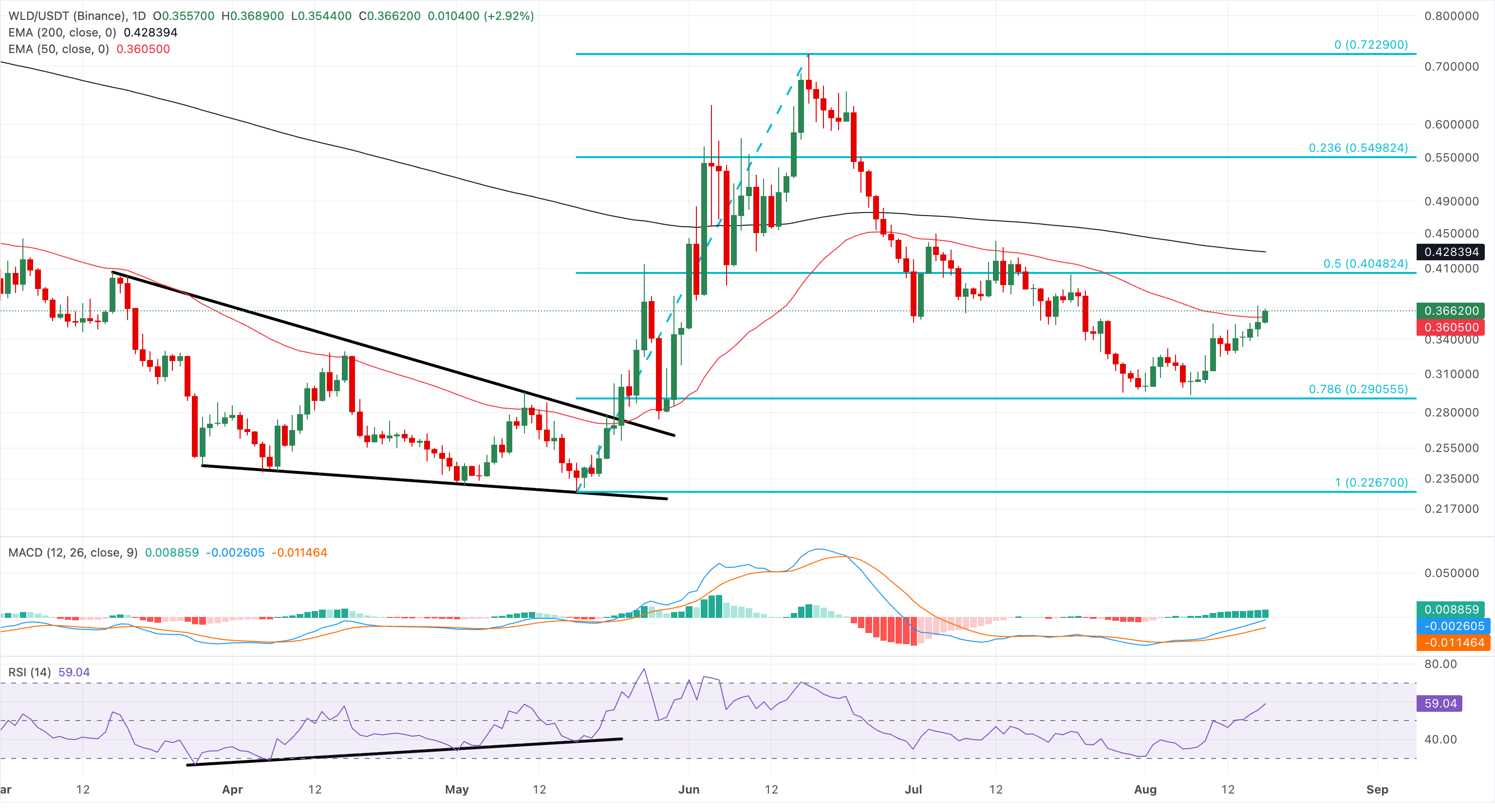 Biểu đồ giá WLD/USDT hàng ngày.