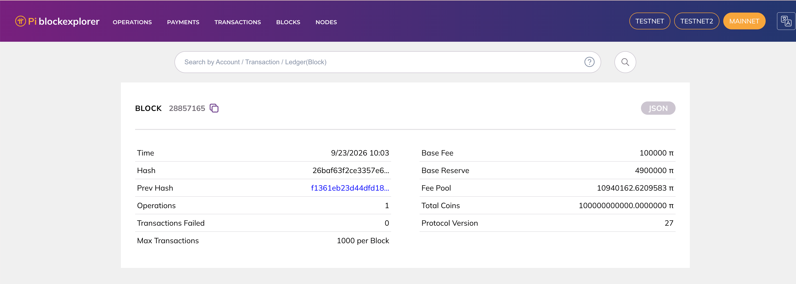 Dữ liệu khối mạng Pi. Nguồn: Pi Block Explorer