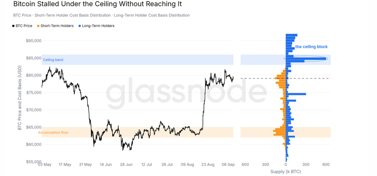 Bitcoin đã chững lại dưới mức giá trần mà không kịp chạm tới. Nguồn: Glassnode