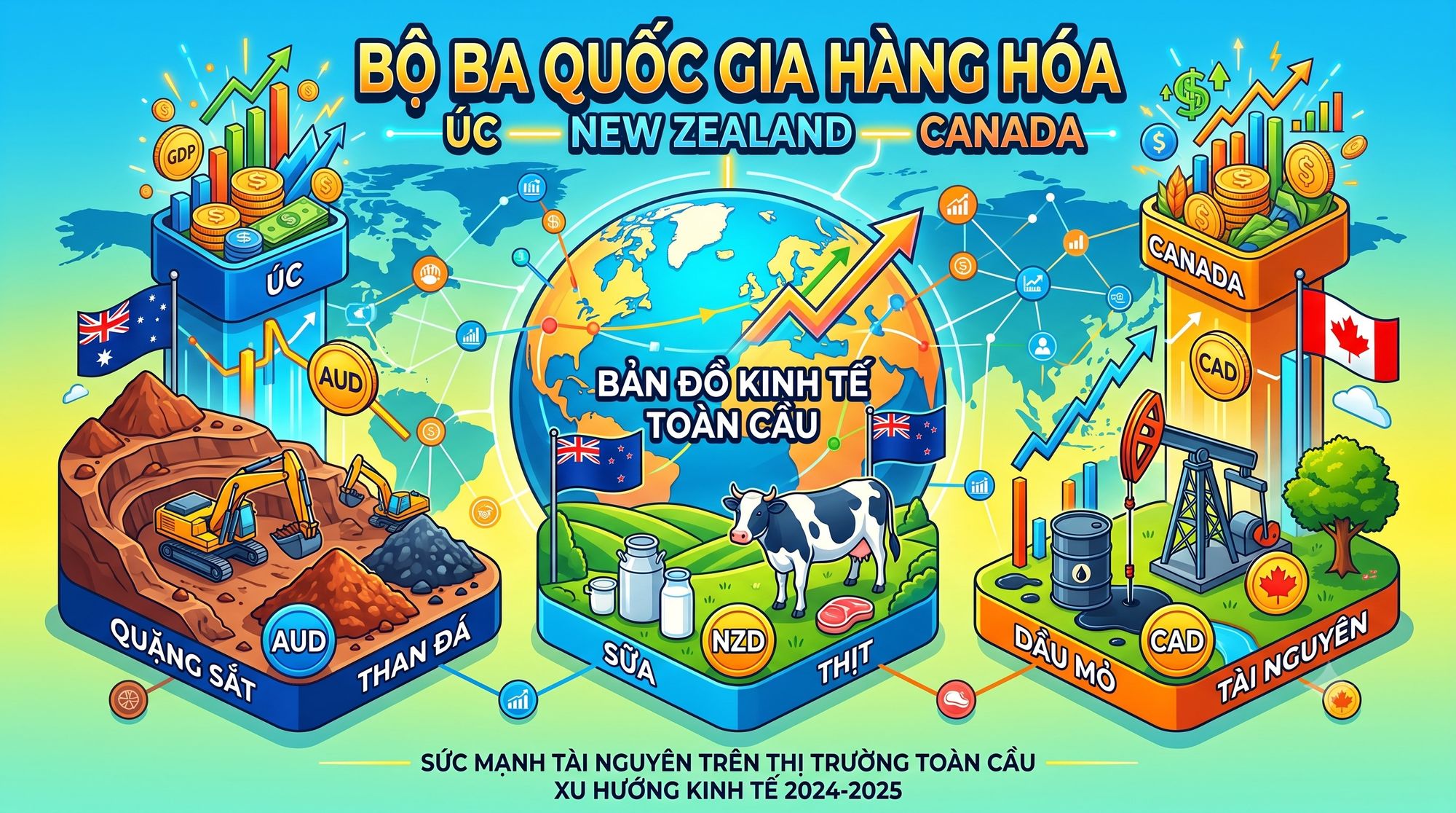 Úc, New Zealand và Canada: Bộ ba quốc gia hàng hóa trên bản đồ kinh tế