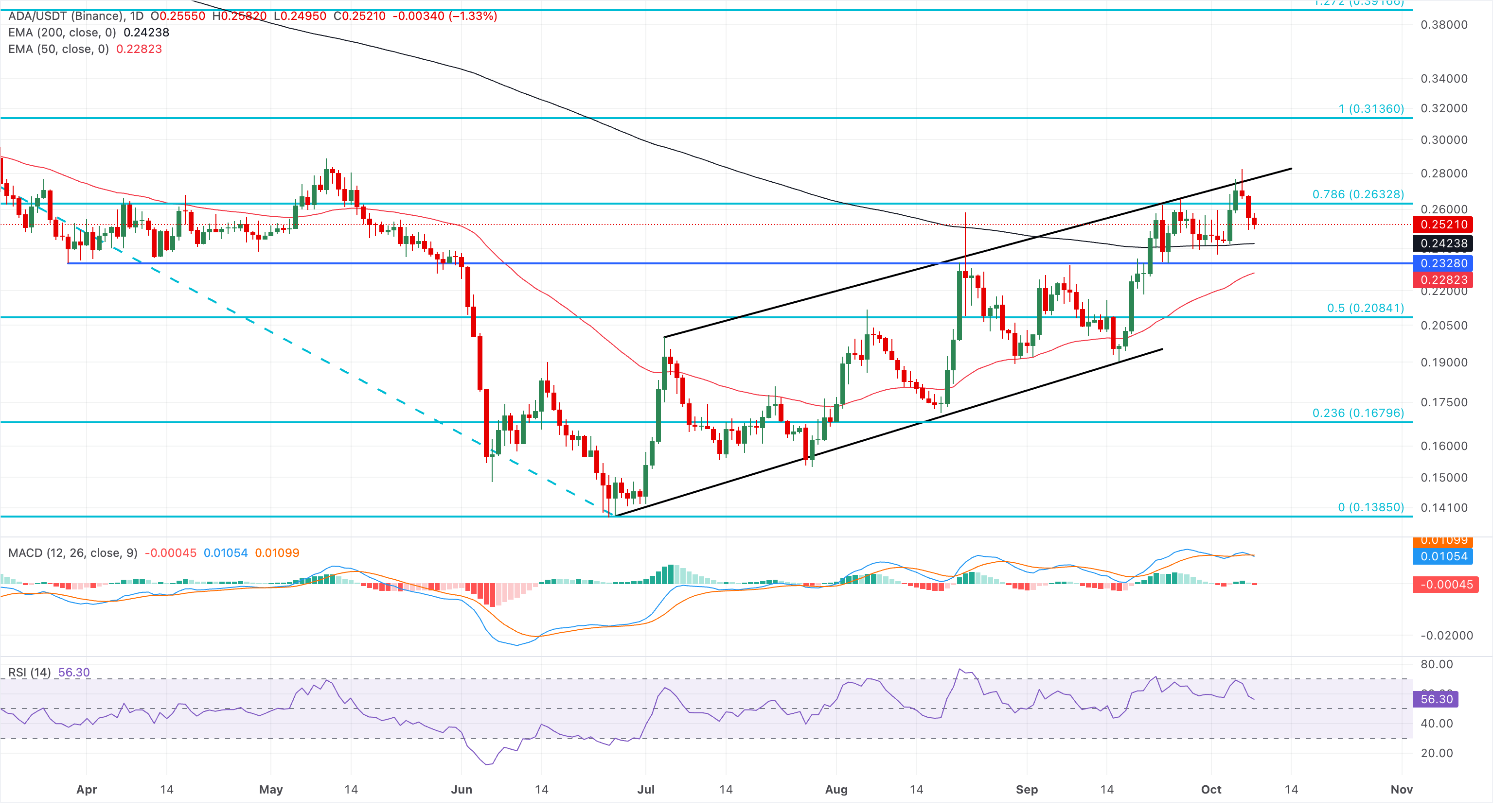 Biểu đồ giá ADA/USDT hàng ngày.
