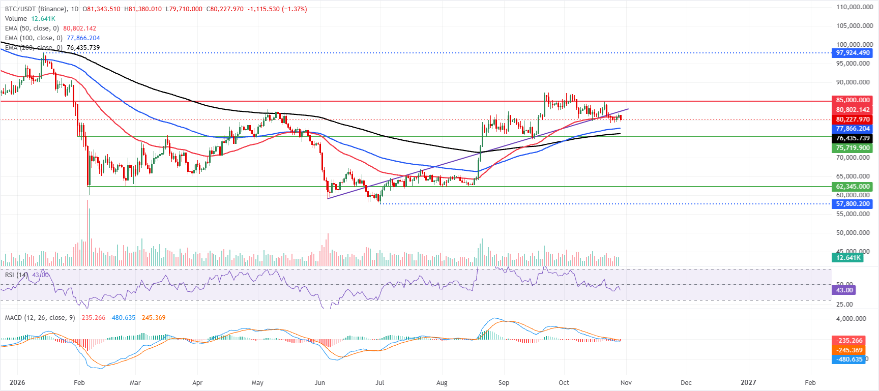 Biểu đồ BTC/USDT hàng ngày